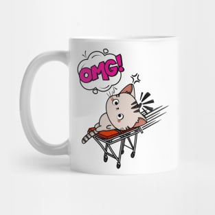 Funny Tabby Cat is on a runaway stretcher Mug